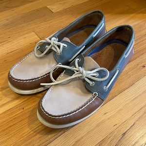 Sperry men’s leather boat shoe - blue/white/brown